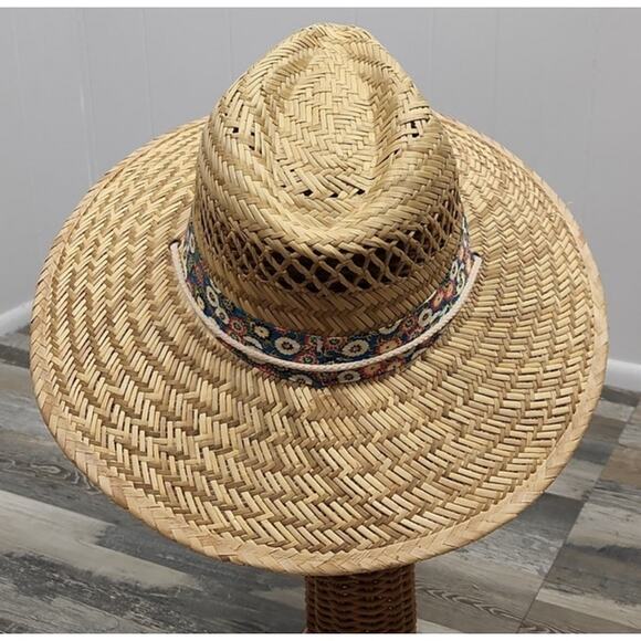 Signatures Tan Straw Hat with Floral Band & String Neck Tie Sunhat - Picture 3 of 13